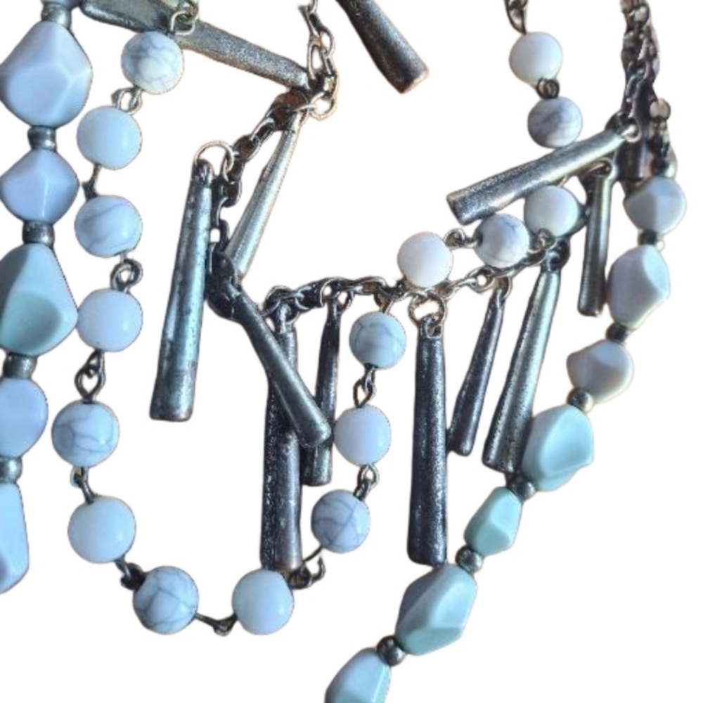 💎 BOHO Beaded Necklace Seafoam & Silver Nautical Hippie Artsy 💎